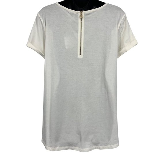 Anne Klein Women Blouse Top XL Stripe White Tan Khaki Short Sleeve Scoop New - Picture 5 of 9